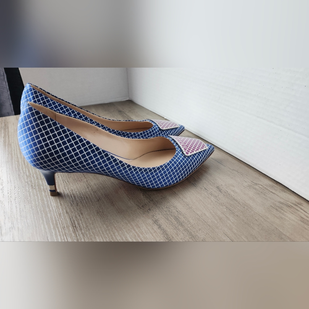 Baldinini Italian Designer Grid Print Kitten Heel Pumps Size 37.5 Made in Italy - Picture 10 of 16